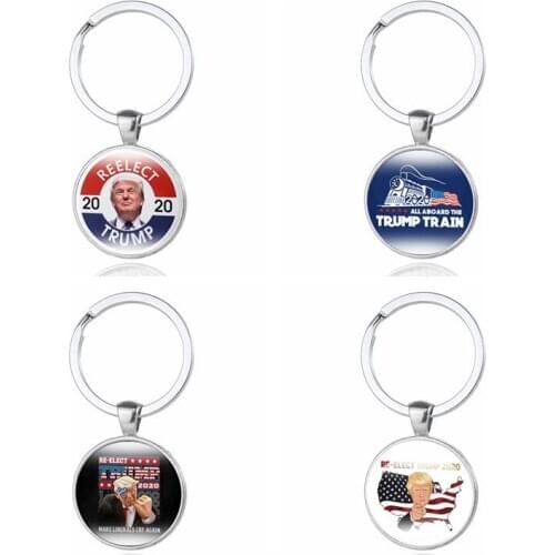 100pcs Trump 2020 Keychain Time Gem Flag Key Chain Metal REELECT Trump Pendant Key Ring Gift Key Holder Jewelry 6styles #36701