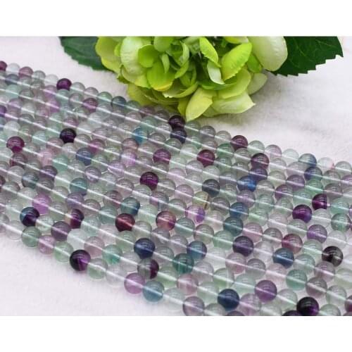 15.5" Natural A Multi Color Clear More Green Yellow Purple Fluorite Semi-precious Round Beads