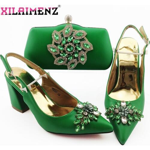 Green 2019 High Quality and Special Design Woman Shoes And Matching Bag Set Italian Style Pumps Shoes And Bag Set For Party