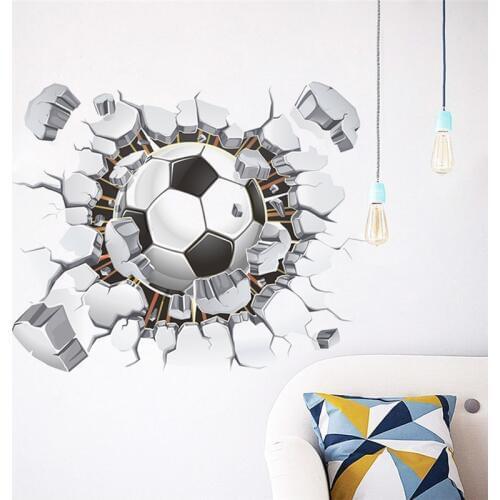 Broken Wall Football 3d Vivid Wall Stickers For Kids Rooms Home Decor Art Pvc Wallpaper Diy Poster Mural Art Soccer Wall Decals