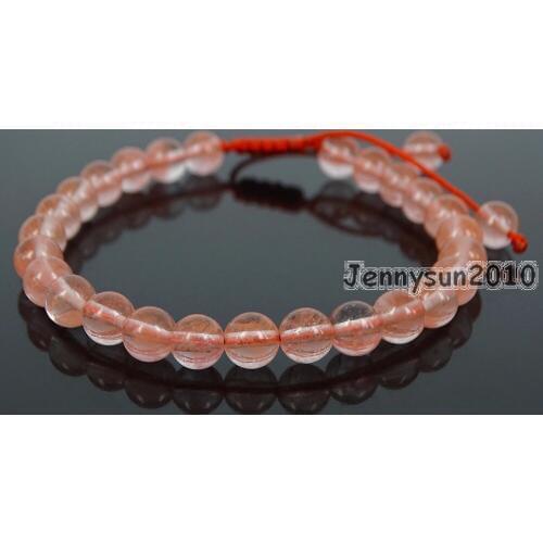 Handmade 6mm Adjustable Natural Cherry Quartz Gems Stone Round Beads Bracelet Healing Reiki 5 Strands/Pack