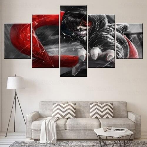 5 Panel In Rain Mask Ken Kaneki Painting Modern Artwork Home Decorative Wall Picture On Canvas Print Anime Tokyo Ghoul Poster