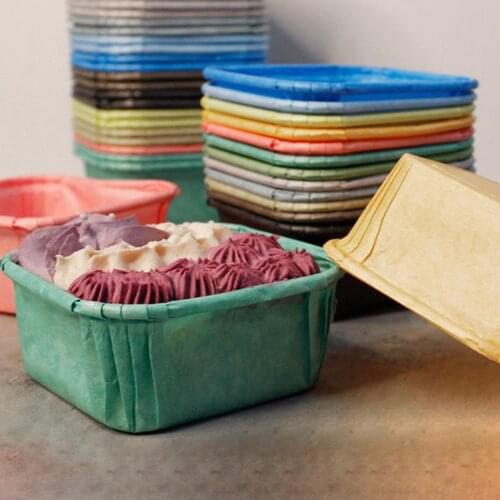 50Pcs Cake Paper Cup Thick Oil-proof Waterproof Square Shape Cupcake Case for Cake Shop