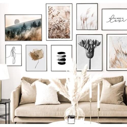 Abstract Autumn Forest Nature Reed Leaf Nordic Posters And Prints Wall Art Canvas For Living Room Decor Painting Wall Pictures
