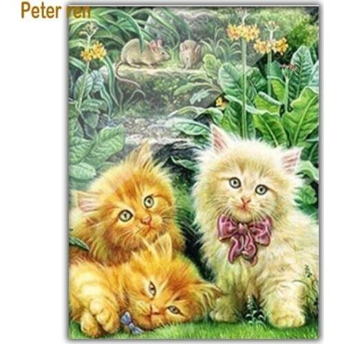 Diamond painting cross stitch Square\Round diamond embroidery animal full diamond Mosaic Home Decorations Three cute cats