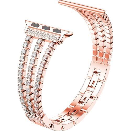 Women Diamond strap for Apple Watch band 38mm 40mm 44mm apple watch 5 4 3 2 iwatch watchband Stainless Steel metal Bracelet belt