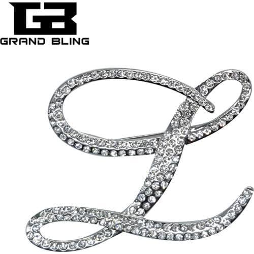 Bingbling Luxury Look Fancy Crystal Large Script Letter "L" Brooch Pin Jewelry for Jeans/Coat/Hat Accessories