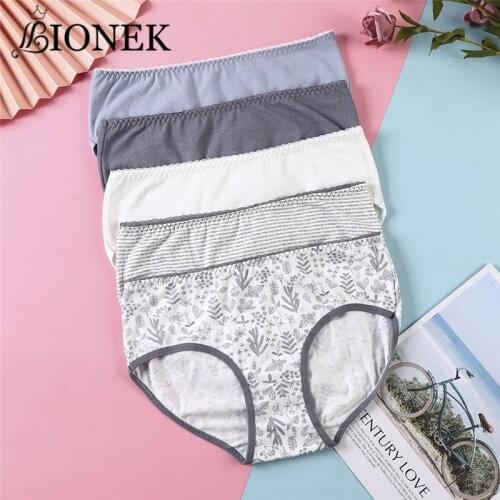 BIONEK 1Pcs Cotton Panties Womens Underwear Skin-friendly L-XL Soft Seamless Underpants Bow Badge Panty Solid Color Lingerie W
