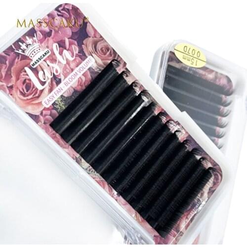 Fast ship 12rows/case korean automatic blooming 0.03 0.05 0.07 0.10 easy fanning eyelash extensions with color eyelash box