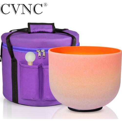 CVNC 8 Inch Frosted Rainbow Quartz Crystal Singing Bowls 432Hz or 440Hz D Note Navel Chakra with 1pc Carry Bag for Meditation