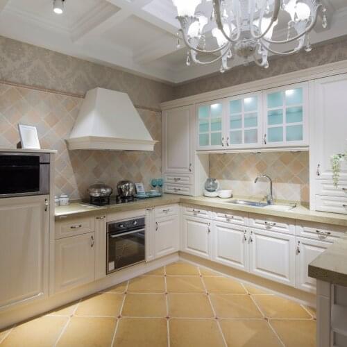 European Style White Solid Wooden Kitchen Cabinet Chinese Furniture