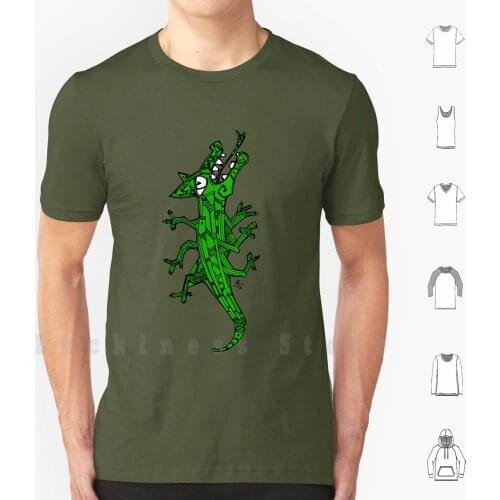 Green Lizard T Shirt Big Size 100% Cotton Green Sketch Animal Dragon Line Ink Indian Totem