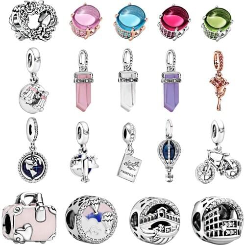 Hot Sale 925 Sterling Silver Beads Colored Transparent Glass Inlaid Fit Original Pandora Charm Bracelets Women DIY Jewelry Gift