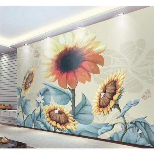 Customize 3d wallpaper walls Hand-painted retro sunflower papel de parede do desktop mural wallpaper 3d