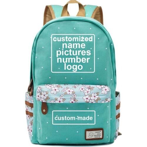Customized Print DIY Your like Photo or Logo Boy Girl Book Bag Women Bagpack Teenagers Canvas Lady Femme Backpack School Bag