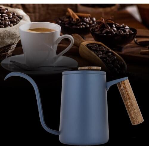 Drip Water Bottle 600ml Stylish Stainless Steel Handle Drip Coffee Pot Iron Long Gooseneck Pot Water Bottle Fine Mouth (Blue)