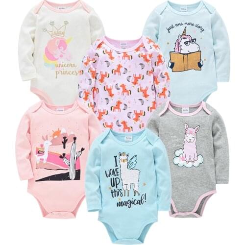 2021 6 3 pcs/lot Baby Boys Clothes Unicorn Girls Clothing Bodysuits Baby Girls Clothes 0-24M Newborn 100% Cotton Roupas de bebe