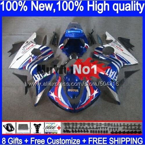 Body For YAMAHA YZF600 YZF R6 600CC YZF 600 R 6 CC 5MC.13 YZF-600 YZF-R6 2003 2004 2005 YZFR6 03 04 05 Blue white Fairings
