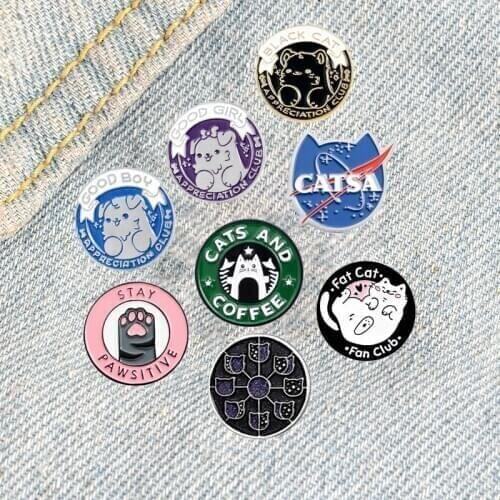 Cat Planet Cafe Paw Cartoon Lapel Pins Brooch Metal Badge Vintage Classics Fashion Retro Jewelry Gifts Collection