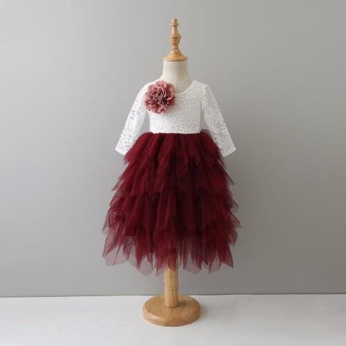 Hot Baby Girls Lace Long Formal Dress Princess Girl Maxi Dresses Puffy V Back Tulle Costumes for Wedding Birthday