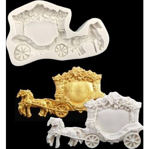 Horse Carriage Silicone Mold 3D Craft Wedding Fondant Cake Decorating Tools Sugar Paste Candy Chocolate Clay Molds