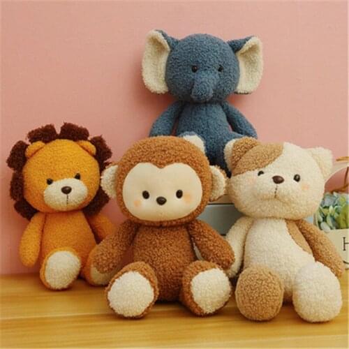 Kawaii Animal Plush Toys Elephant Lion Monkey Bear Hot Sale Soft Cute PP Cotton Appease Stuffed Doll Pillow Baby Toys For Gifts