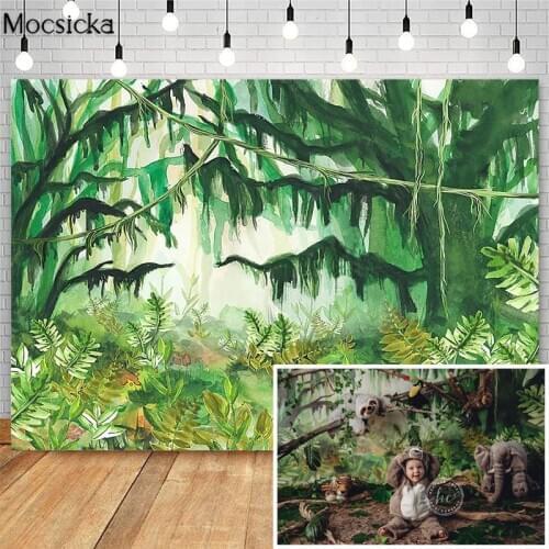 Mocsicka Mossy Jungle Safari Photography Backdrops Wild One Newborn Baby Kids Birthday Photo Props Studio Booth Background
