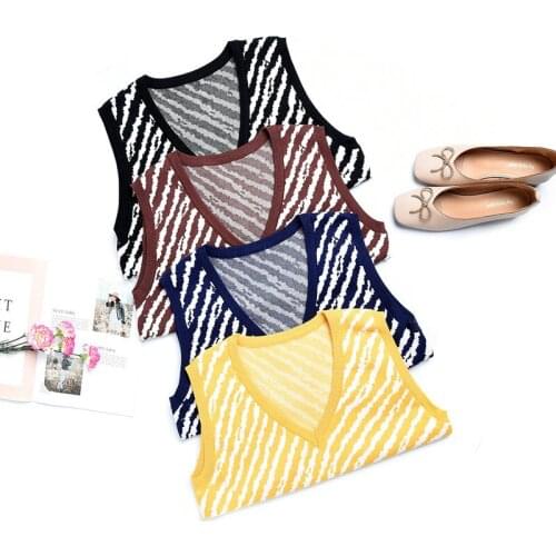 Fashion Zebra Striped Knitted Sweater Vest Women 2021 Autumn Winter V Neck Sleeveless Pullover Tops Korean Female Slim Vest