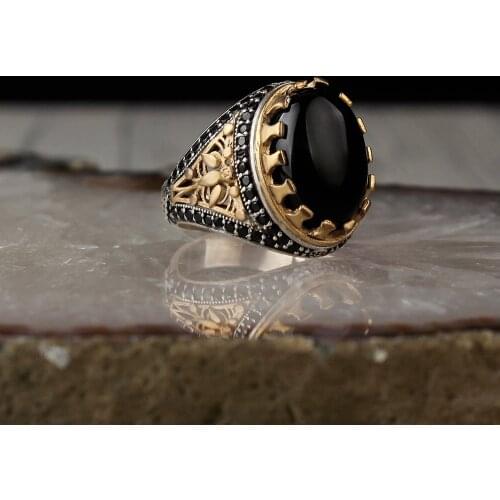 925 Sterling Silver Ring for Men Onyx Stone Jewelry Fashion Vintage Gift Onyx Aqeq Mens Rings All Size