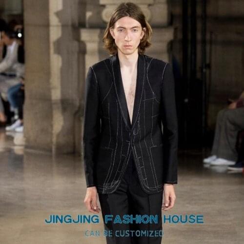 S-6XL!!The new 2021 spring and Autumn mens fashion show style clear line deconstruction suit coat