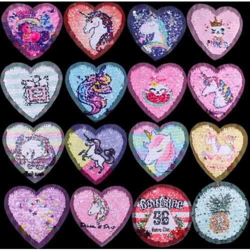 Cartoon Animal Reversible Change Sequin Patches For Kids Clothing Stickers Rainbow Unicorn Sew On Applique Patches On Clothes