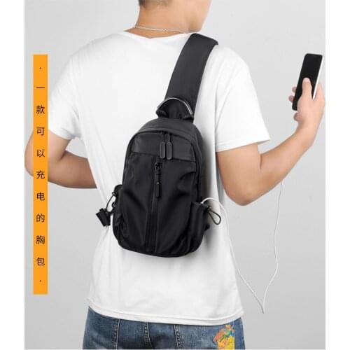 Mens New Fashion Rechargeable Crossbody Bag Solid Color Design Leisure Waterproof Trend Korean Series