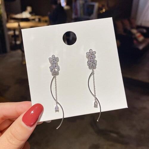 2021 New Arrival Elegant Crystal Flower Stud Earrings for Women Gift Long Earrings for Women