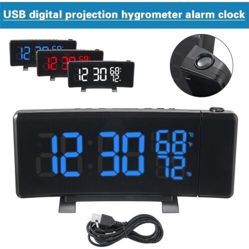 New USB LED Digital Clock Radio With Projection Radio FM Snooze Alarm Table Clock Temperature And Humidity Bedside Time Display