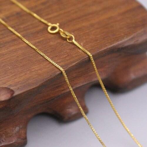 Genuine Real 18K Yellow Gold 0.7mm Box Link Chain Necklace For Woman 17.7inch Stamp Au750