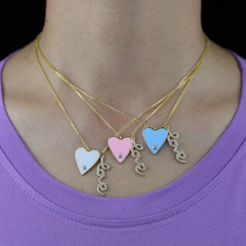 Colorful Summer Fashion Jewelry Beautiful Lover Girlfriend Gift Pastel Enamel Heart Love Letter Pendant Necklace