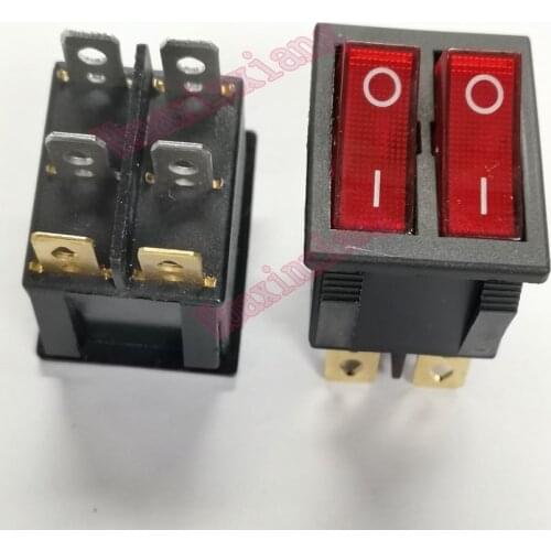 10PCS/Lot KCD3 AC Power Rocker boat Switch with Red light double Row 6Pin 15A/250V