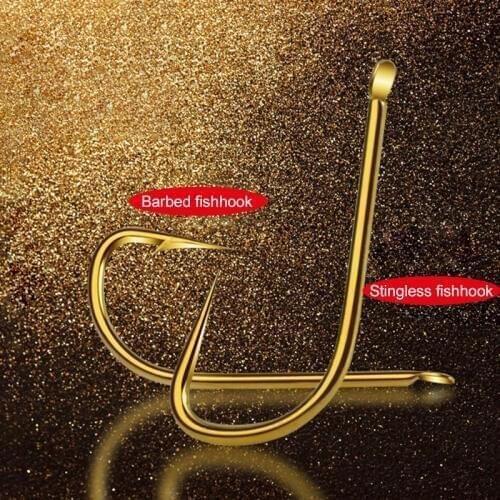 50pcs High Carbon Steel Golden Barbed Fish Hook Stingless hook Fishing Accessories tool Non-barb Hook Barbed fishhook for lake
