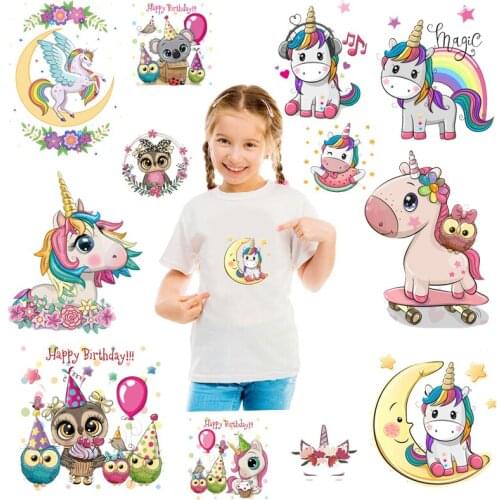 Lovely Animals Unicorn Owl Iron on Transfers Patch For Baby Clothing Applique Vinyl Washable Heat Transfer Stickers DIY T-shirt
