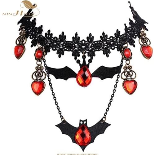 SISHION Holiday Creative Short Necklace Retro Animal Bat Lace Necklace Haloween Accessories women SP0579