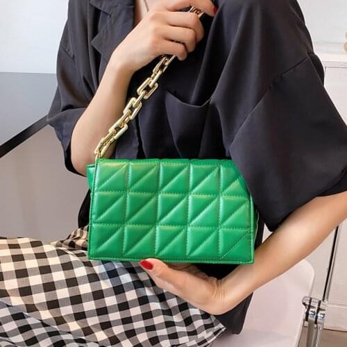 Thick Chain Quilted Shoulder Bags for Women Green Pu Leather Underarm Bag Branded Designer Purses and Handbags Female Pillow Bag