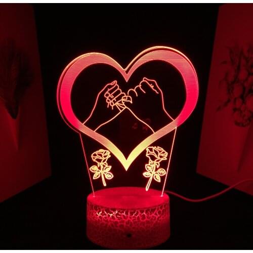Valentine Series Double Hand Hook 3D LED Lamp White Base Color Changes With Remote Control for Couple Festival Birthday Gifts