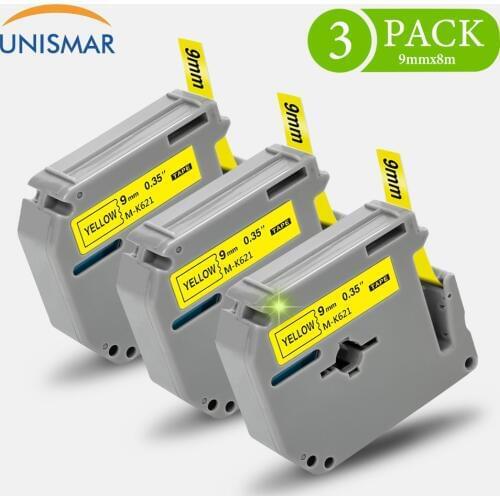 Unismar 3PK MK621 Black on Yellow 9mm Cartridge Label Tape for Brother MK Tapes MK-621 PT-65 PT-70 PT-80 PT-85 PT-90 LabelMaker