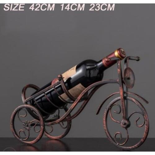 Vintage Metal Barrel Tricycle Model Wine Holder Ornamental Iron Art Bike Bottle Rack Goblet Hanger Wine Serving Bar Decor Craft