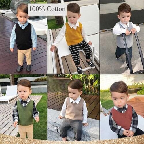 Toddler Autumn Winter New Boys Knit Sweaters Vest Kids Children Girls V-Neck Students Pullover Solid Color Cotton Vest Clothes