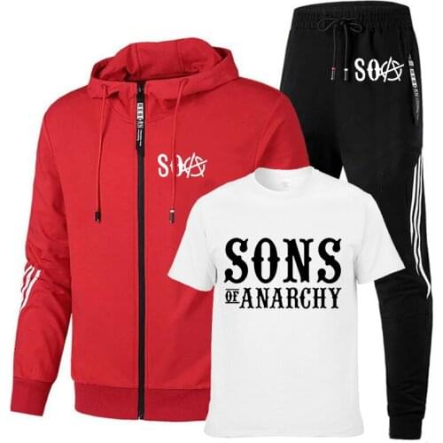 High quality Cotton Casual SOA Sons of Anarchy the Child SONS Print Mens jackets Mens jacket + sweater+pants three piece suit