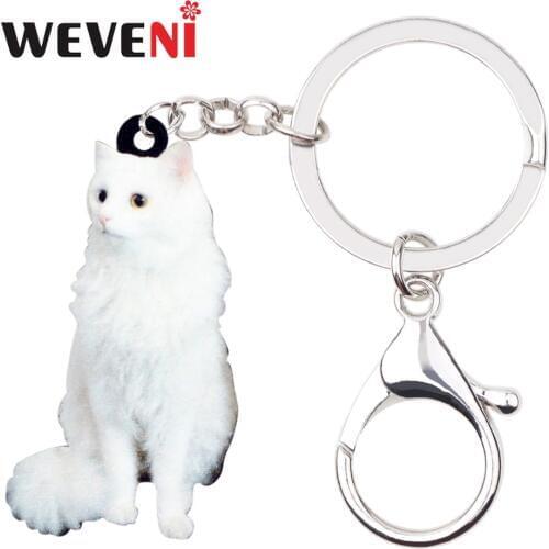 WEVENI Acrylic Snowy Fluffy Cat Kitten Key Chains Keychains Bag Animal Jewelry For Women Girls Holder Car Charms Wholesale