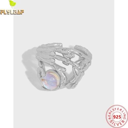 925 Sterling Silver Branches Moonstone Open Rings For Women 18k Gold Light Luxury Irregular Female Fine Jewelry