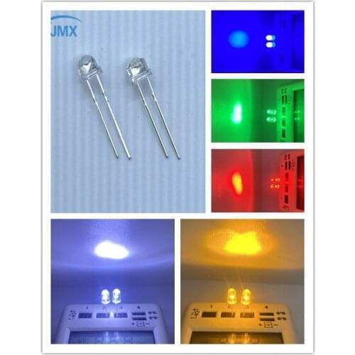 100PCS 5mm Diode Straw Hat White Red Green Blue Yellow Purple Smd Smt Led Clear Super Bright Wide Angle Bulb 20000mcd Lamp