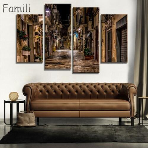 4Panel Lake And Dolomites Nature Landscapes in Italy canvas fabric Poster wall art Room Decor Home Decoration,quadro decorativo